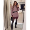 image:imageZESICA Womens Fall Striped Lace Trim Oversized Knit Sweater DressStripe Wine