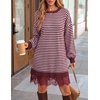 image:imageZESICA Womens Fall Striped Lace Trim Oversized Knit Sweater DressStripe Wine