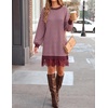 image:imageZESICA Womens Fall Striped Lace Trim Oversized Knit Sweater DressStripe Wine