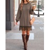 image:imageZESICA Womens Fall Striped Lace Trim Oversized Knit Sweater DressStriped Coffee