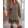 image:imageZESICA Womens Fall Striped Lace Trim Oversized Knit Sweater DressStriped Coffee