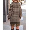 image:imageZESICA Womens Fall Striped Lace Trim Oversized Knit Sweater DressStriped Coffee