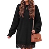 image:imageZESICA Womens Fall Striped Lace Trim Oversized Knit Sweater DressBlack