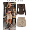 image:imageZESICA Womens Faux Suede Wrap Mini Skirt Fall High Waist Bodycon SkortSand