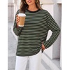 image:imageZESICA Womens Striped Oversized Fall Long Sleeve TShirts Y2K Going Out TopBlackish Green