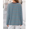 image:imageZESICA Womens Striped Oversized Fall Long Sleeve TShirts Y2K Going Out TopBlue Coffee