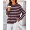 image:imageZESICA Womens Striped Oversized Fall Long Sleeve TShirts Y2K Going Out TopBurgundy Red