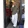 image:imageZESICA Womens Striped Oversized Fall Long Sleeve TShirts Y2K Going Out TopTeabrown
