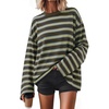 image:imageZESICA Womens Striped Oversized Fall Long Sleeve TShirts Y2K Going Out TopTeabrown