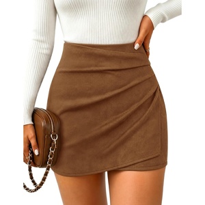 image:imageZESICA Womens Faux Suede Wrap Mini Skirt Fall High Waist Bodycon SkortBrown