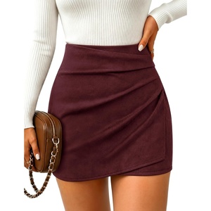 image:imageZESICA Womens Faux Suede Wrap Mini Skirt Fall High Waist Bodycon SkortBurgundy