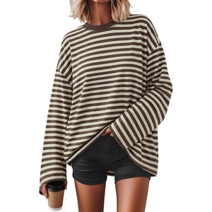 image:imageZESICA Womens Striped Oversized Fall Long Sleeve TShirts Y2K Going Out TopApricot