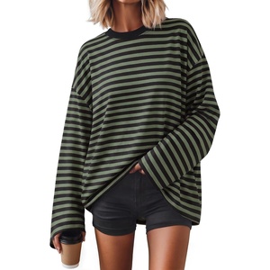 image:imageZESICA Womens Striped Oversized Fall Long Sleeve TShirts Y2K Going Out TopBlackish Green