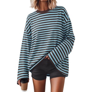 image:imageZESICA Womens Striped Oversized Fall Long Sleeve TShirts Y2K Going Out TopBlue Coffee