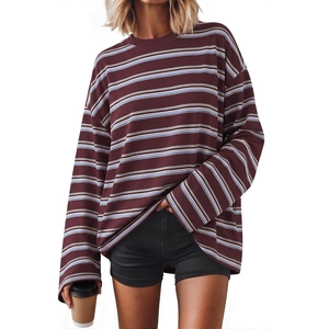 image:imageZESICA Womens Striped Oversized Fall Long Sleeve TShirts Y2K Going Out TopBurgundy Red