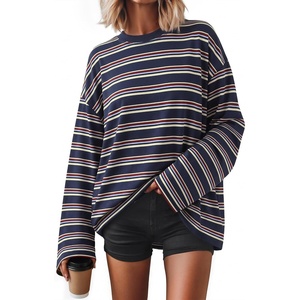 image:imageZESICA Womens Striped Oversized Fall Long Sleeve TShirts Y2K Going Out TopDark Navy