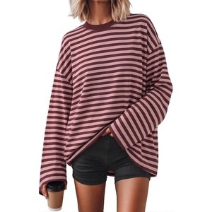 image:imageZESICA Womens Striped Oversized Fall Long Sleeve TShirts Y2K Going Out TopStripe Pink