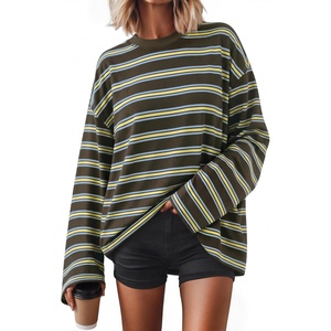 image:imageZESICA Womens Striped Oversized Fall Long Sleeve TShirts Y2K Going Out TopTeabrown
