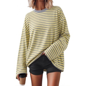 image:imageZESICA Womens Striped Oversized Fall Long Sleeve TShirts Y2K Going Out TopYellow Stripe
