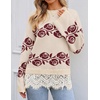 image:imageZESICA Womens Fall Winter Sweaters 2026 Lace Trim Pullover TopsGray Apricot