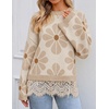 image:imageZESICA Womens Fall Winter Sweaters 2026 Lace Trim Pullover TopsLatte Khaki