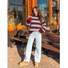 image:imageZESICA Womens Striped Fall Winter Sweaters Oversize Cozy Casual Work OutfitBurgundy Stripe