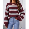 image:imageZESICA Womens Striped Fall Winter Sweaters Oversize Cozy Casual Work OutfitBurgundy Stripe