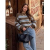 image:imageZESICA Womens Striped Fall Winter Sweaters Oversize Cozy Casual Work OutfitCoffee Stripe
