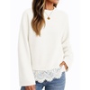 image:imageZESICA Womens Fall Winter Sweaters 2026 Lace Trim Pullover TopsWhite