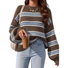 image:imageZESICA Womens Striped Fall Winter Sweaters Oversize Cozy Casual Work OutfitCoffee Stripe