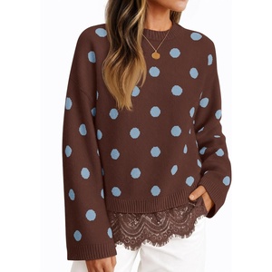 image:imageZESICA Womens Fall Winter Sweaters 2026 Lace Trim Pullover TopsBrown Blue