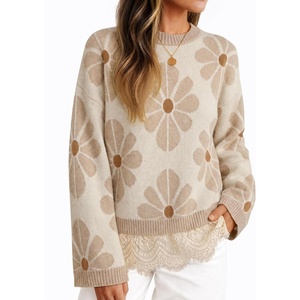image:imageZESICA Womens Fall Winter Sweaters 2026 Lace Trim Pullover TopsLatte Khaki