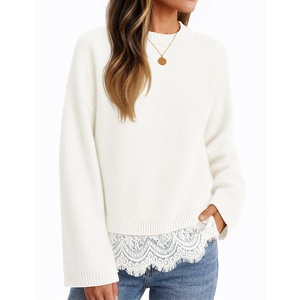 image:imageZESICA Womens Fall Winter Sweaters 2026 Lace Trim Pullover TopsWhite