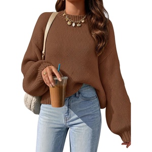 image:imageZESICA Womens Striped Fall Winter Sweaters Oversize Cozy Casual Work OutfitBrown