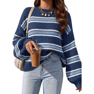 image:imageZESICA Womens Striped Fall Winter Sweaters Oversize Cozy Casual Work OutfitNavy Stripe